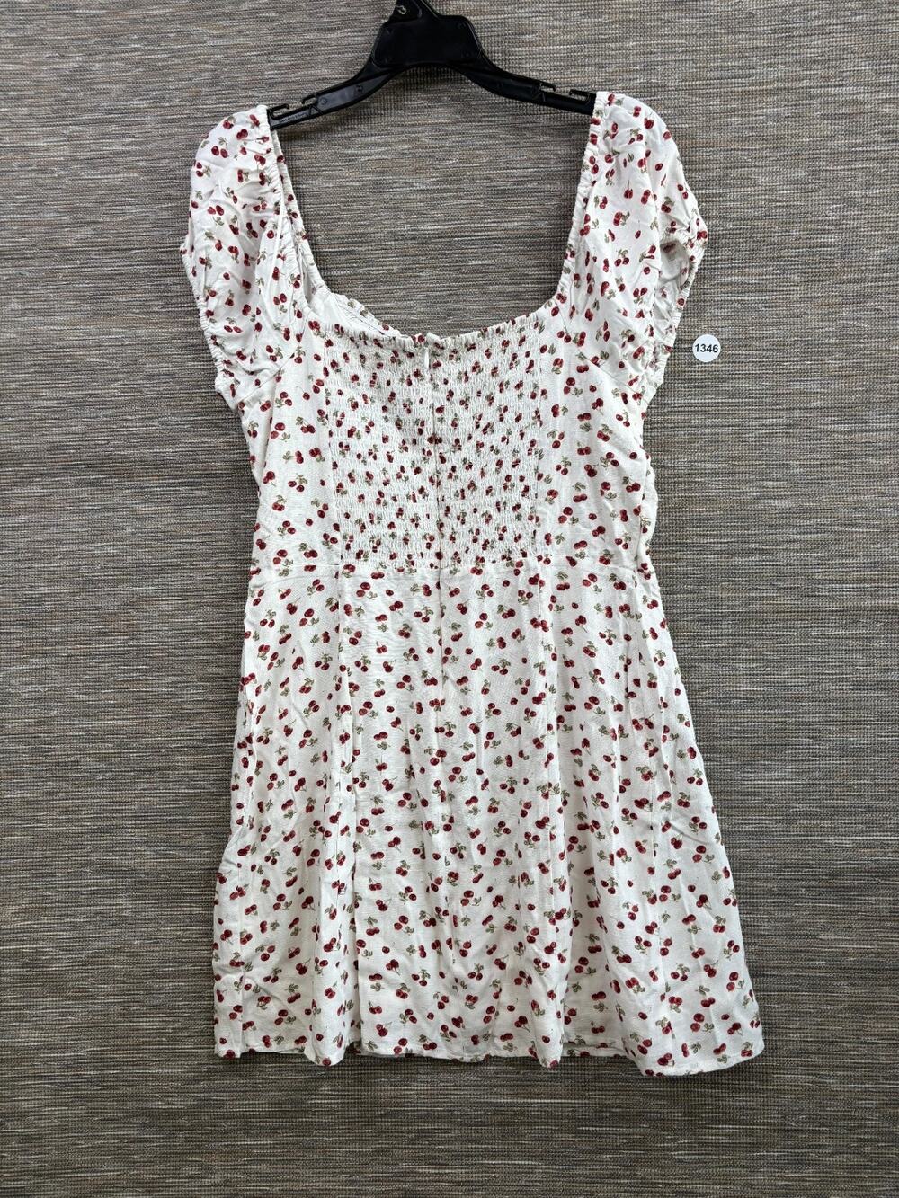 Aeropostale Dress Womens Size L Cream Cherry Print Square Neck Mini Sundress NEW